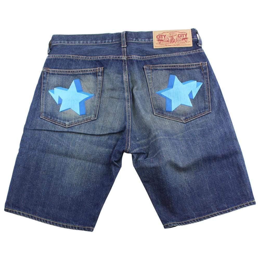 Bape Blue Bapesta denim Shorts - SaruGeneral