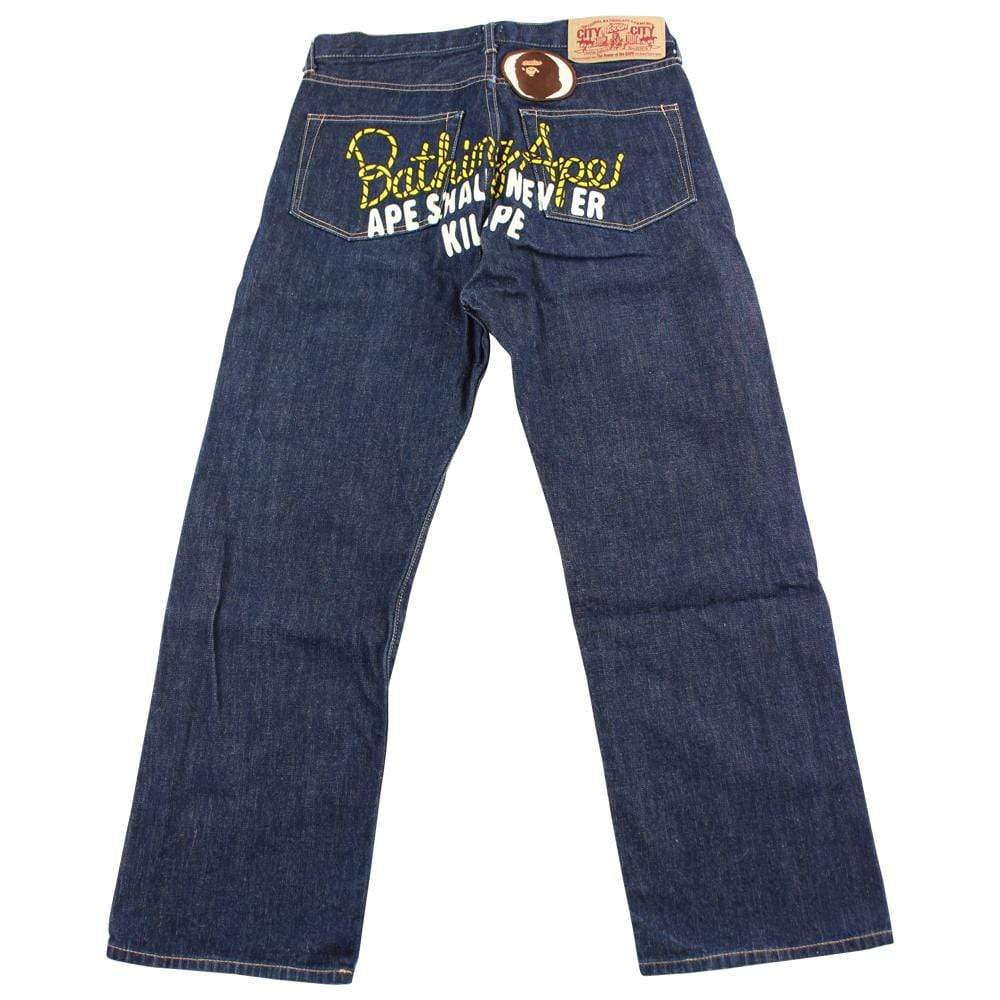 Bape yellow rope asnka text denim jeans - SaruGeneral