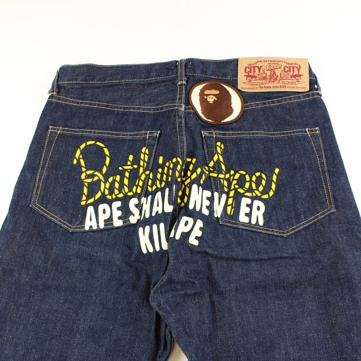 Bape yellow rope asnka text denim jeans - SaruGeneral