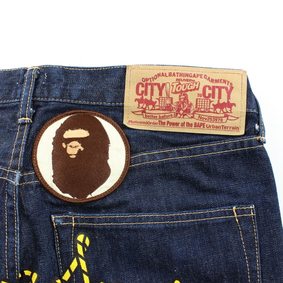 Bape yellow rope asnka text denim jeans - SaruGeneral