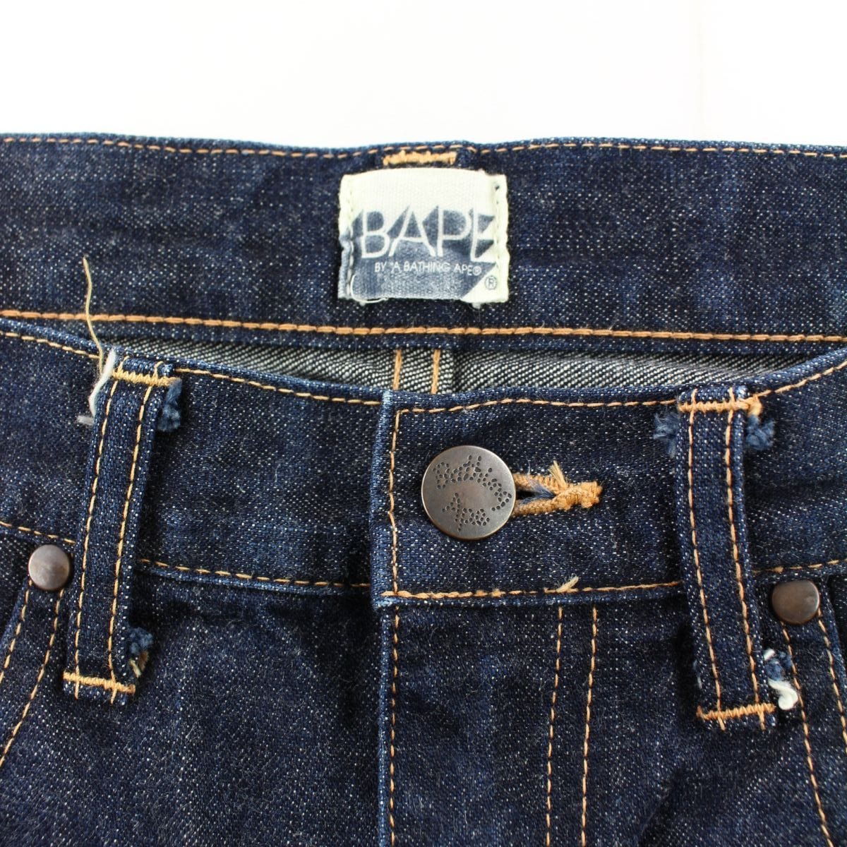 Bape yellow rope asnka text denim jeans - SaruGeneral