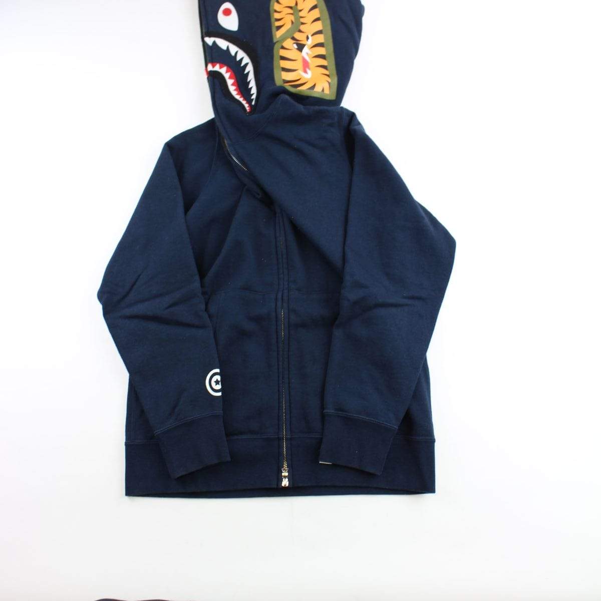 Bape 1st Green Camo woodland Shark Hoodie Navy - SaruGeneral