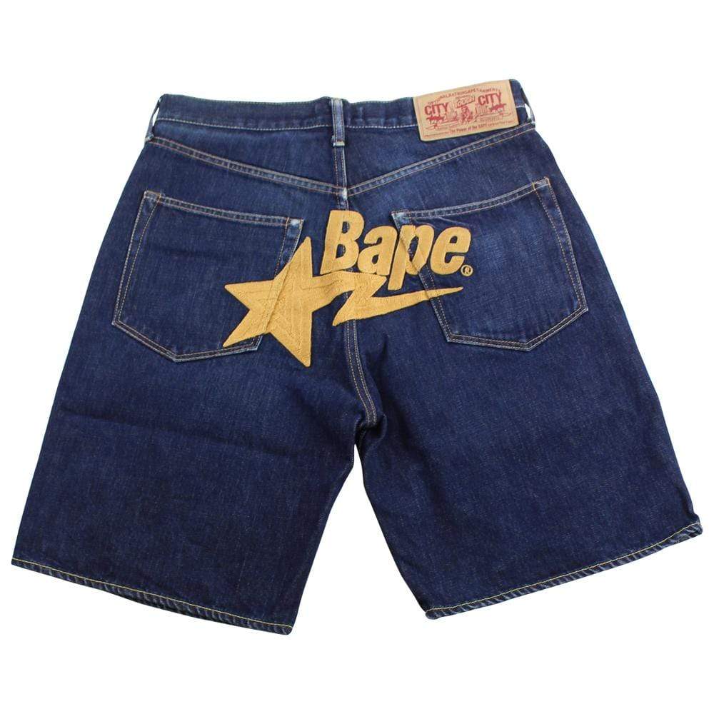 Bape yellow bapesta embroided Denim Shorts - SaruGeneral