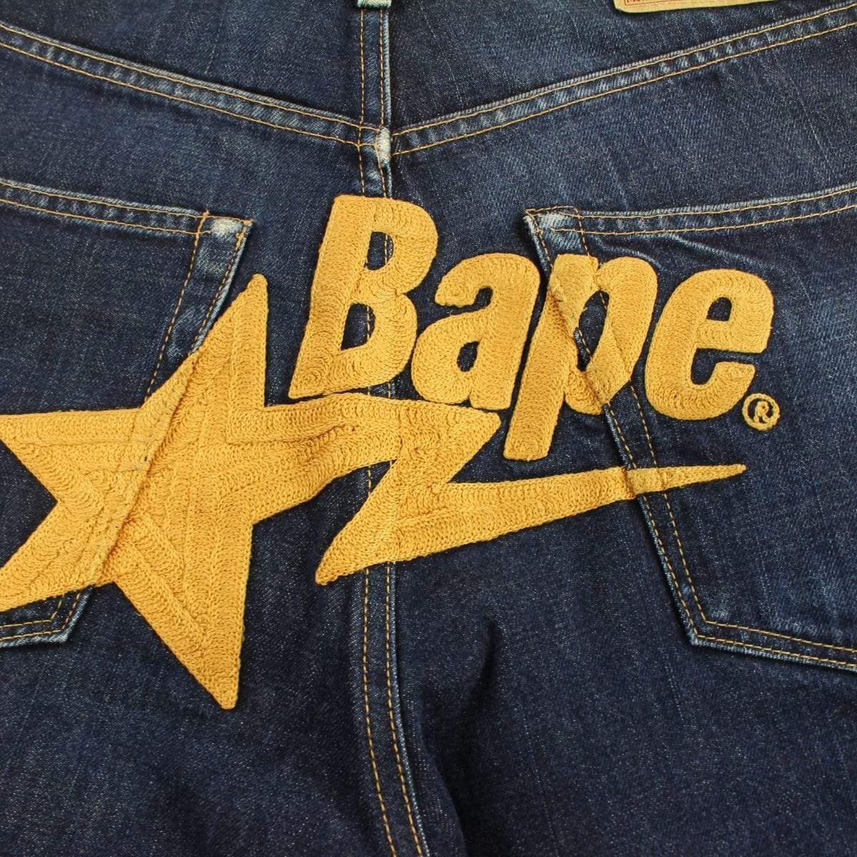 Bape yellow bapesta embroided Denim Shorts - SaruGeneral