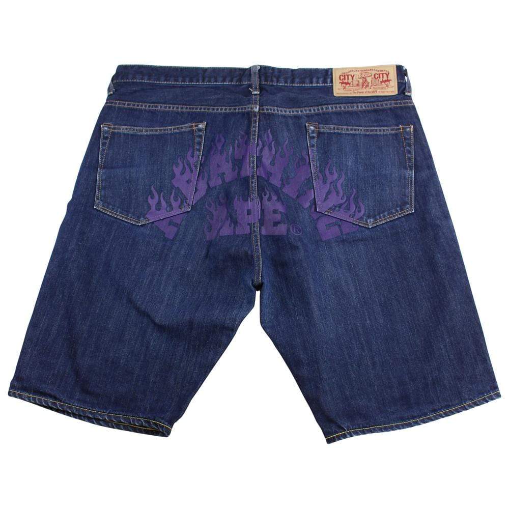 bape purple flame text denim shorts - SaruGeneral