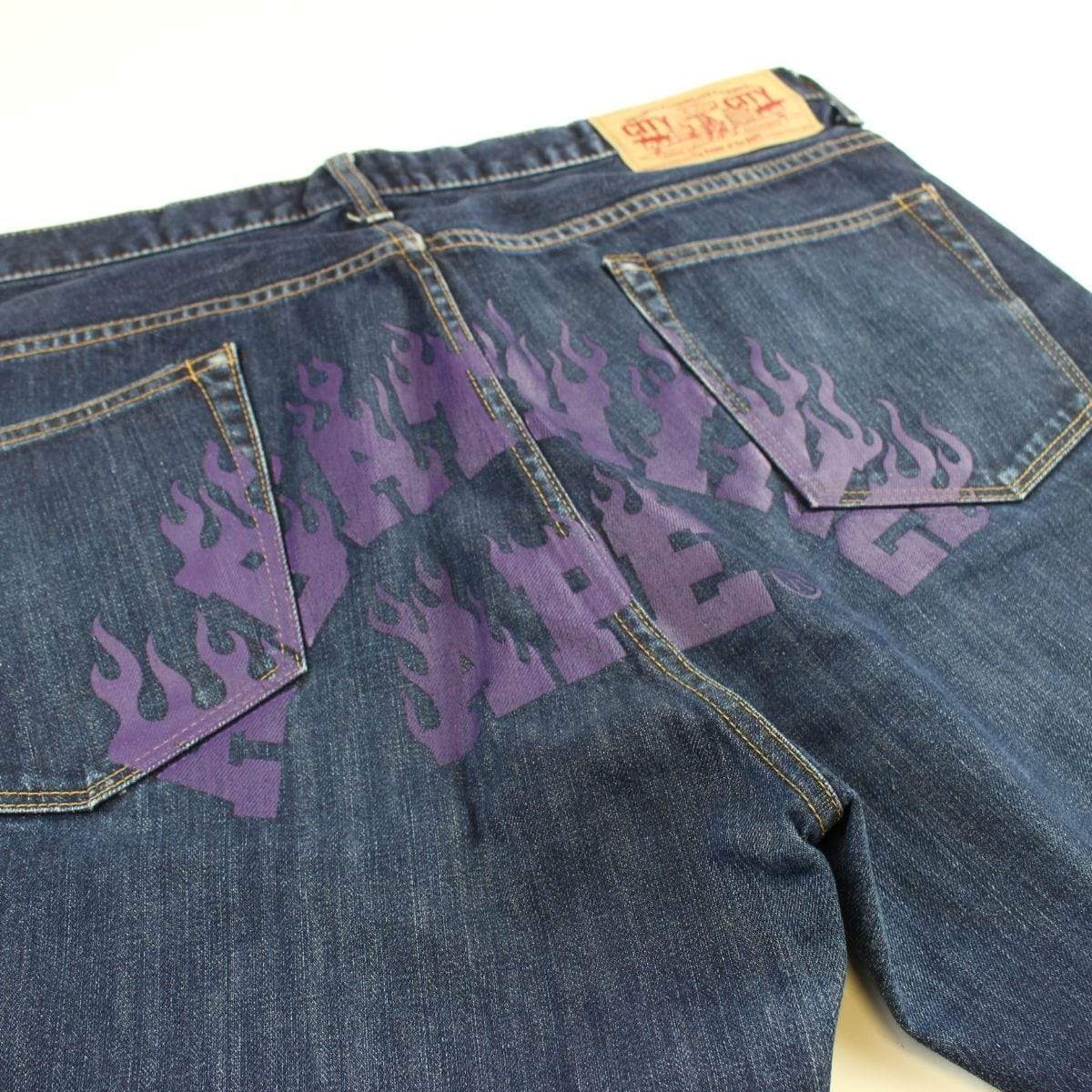 bape purple flame text denim shorts - SaruGeneral