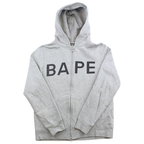 Sweat à capuche Bape avec logo texte noir, gris