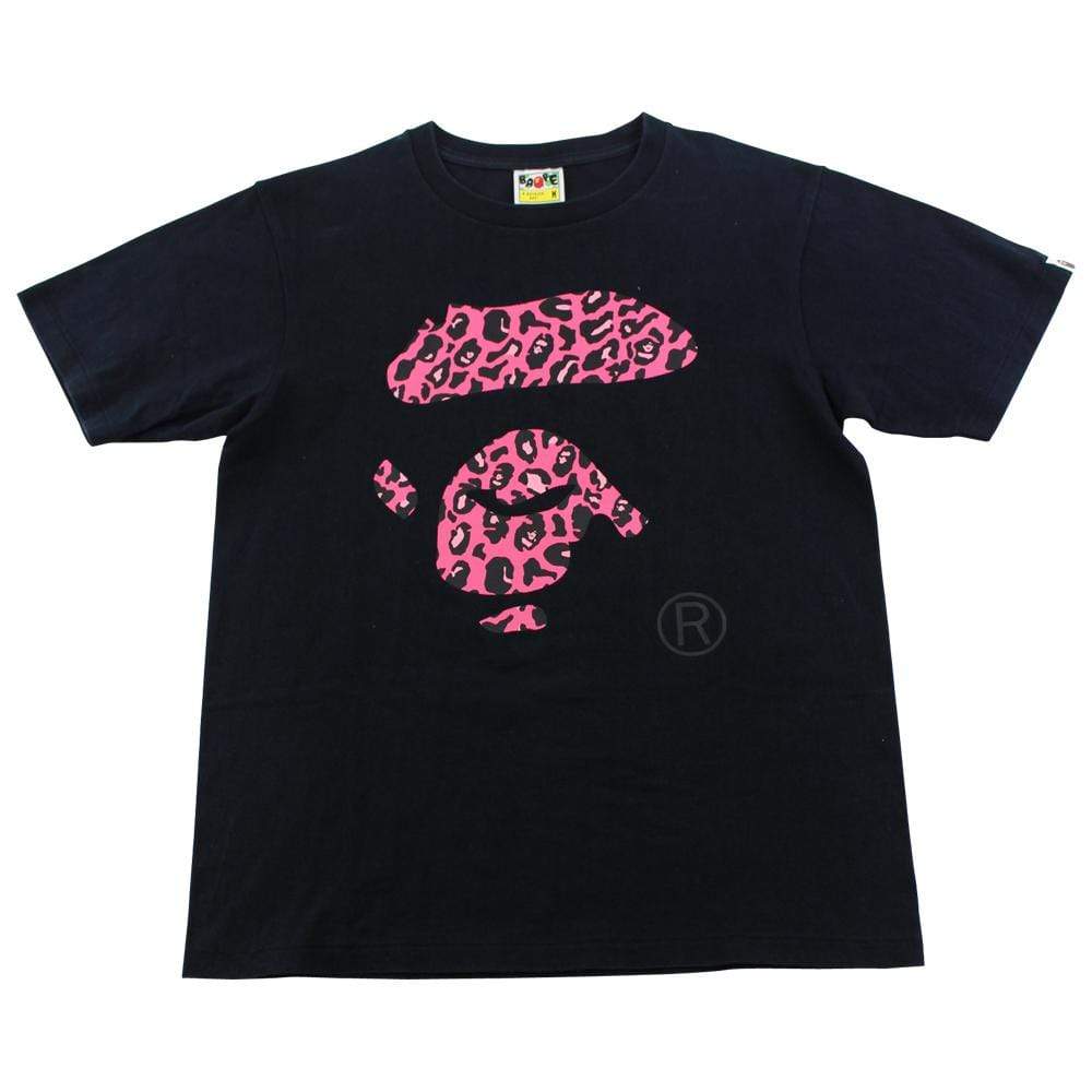Bape Pink Leopard Print Ape Face Tee Black - SaruGeneral