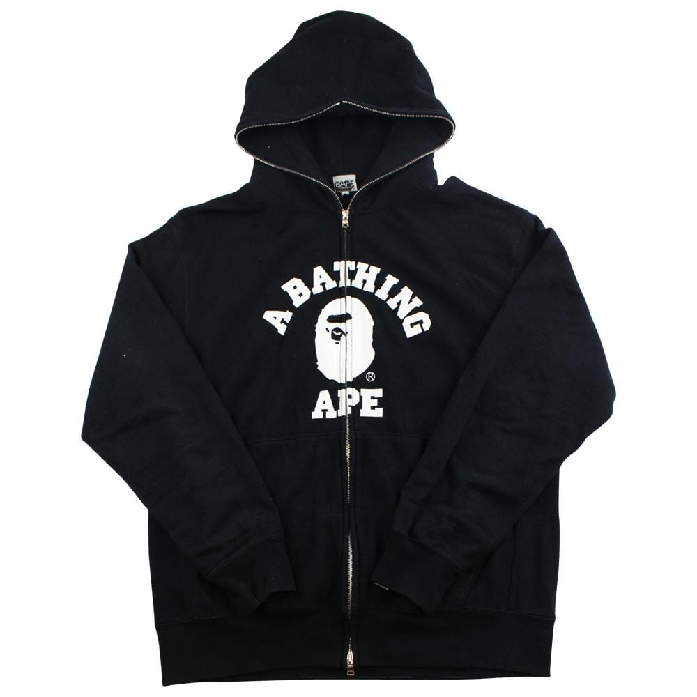 Bape College Logo Full Zip Hoodie Black - SaruGeneral
