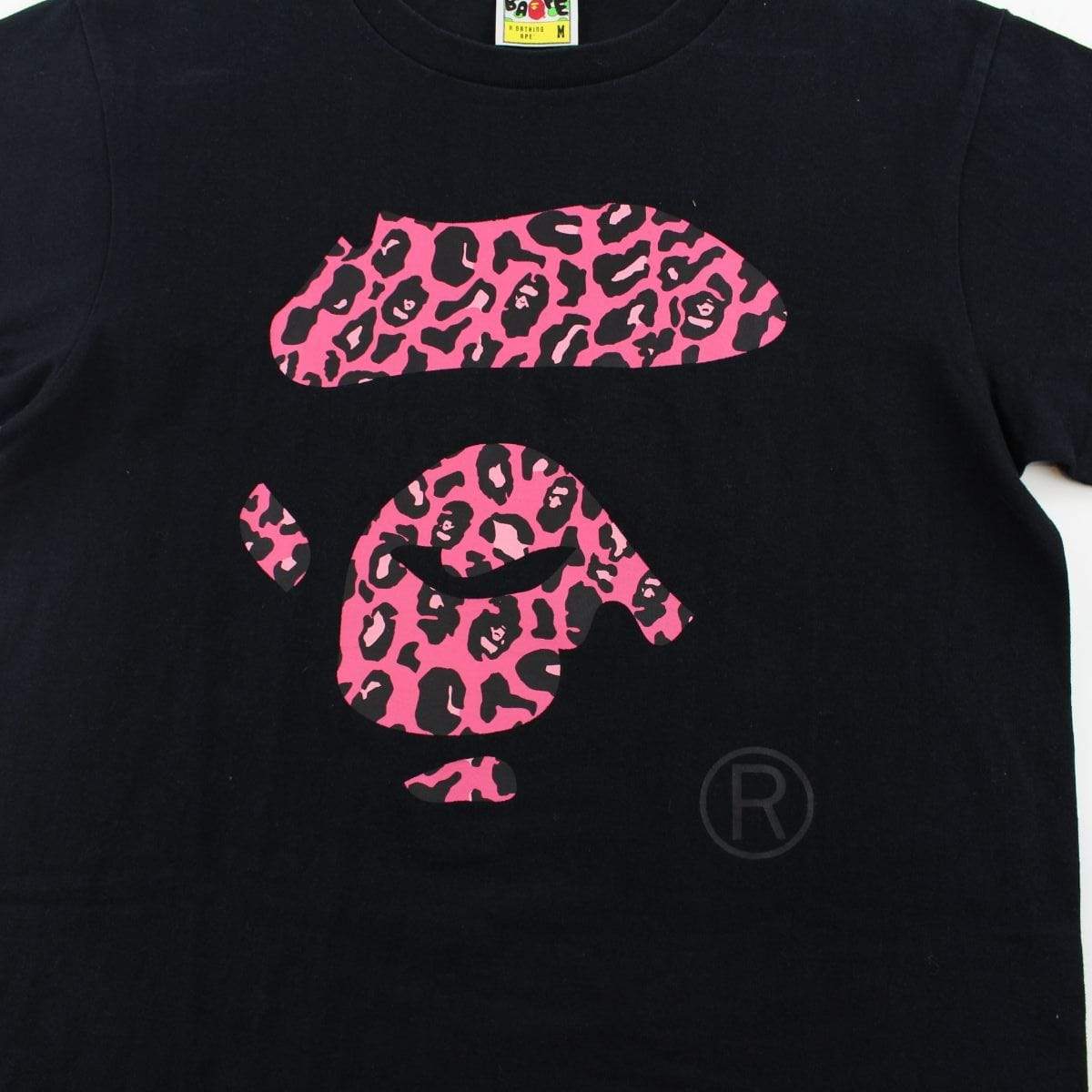 Bape Pink Leopard Print Ape Face Tee Black - SaruGeneral