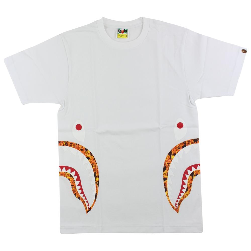 bape orange flame side shark tee white - SaruGeneral