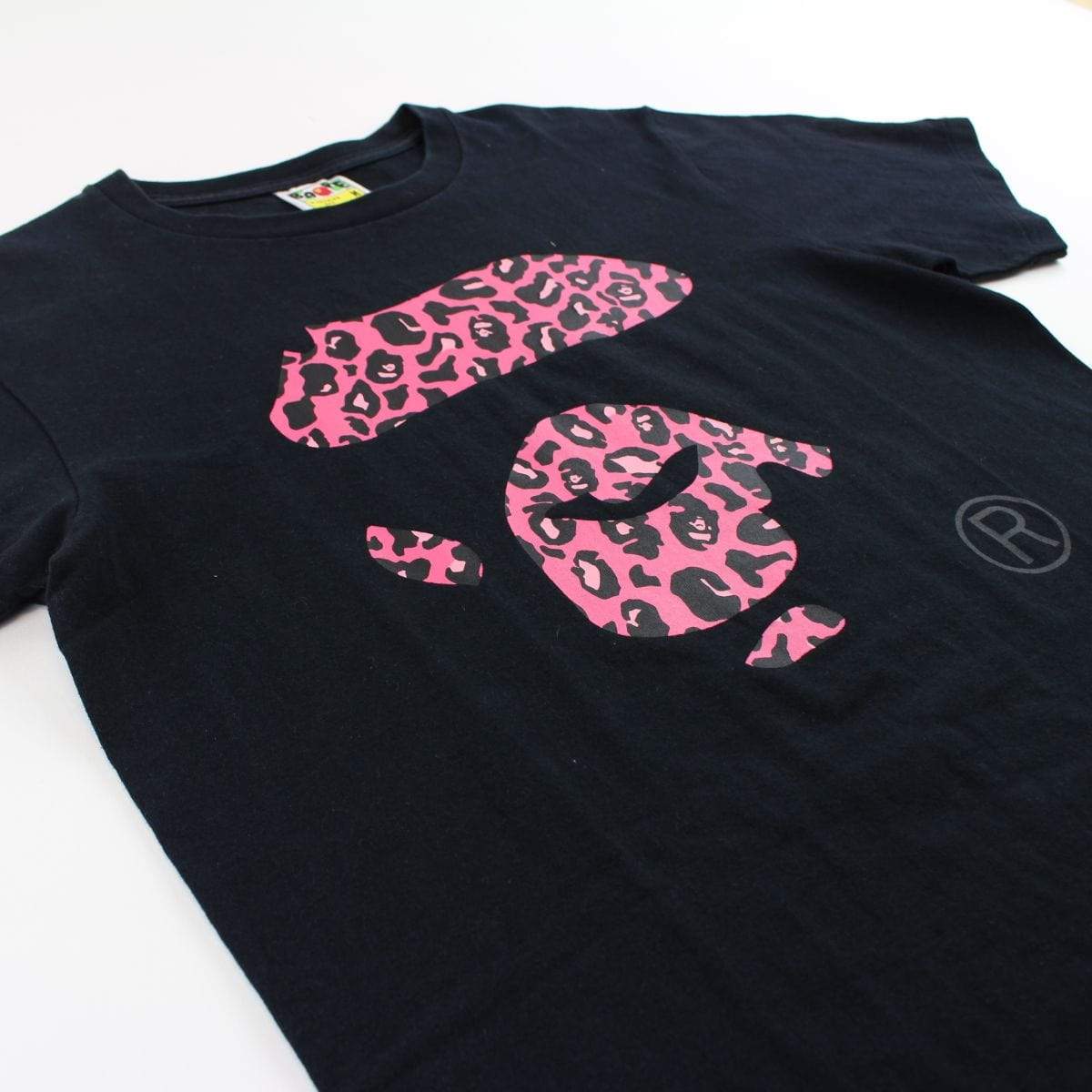 Bape Pink Leopard Print Ape Face Tee Black - SaruGeneral
