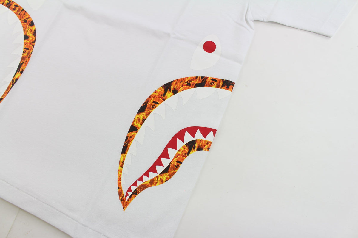 bape orange flame side shark tee white - SaruGeneral