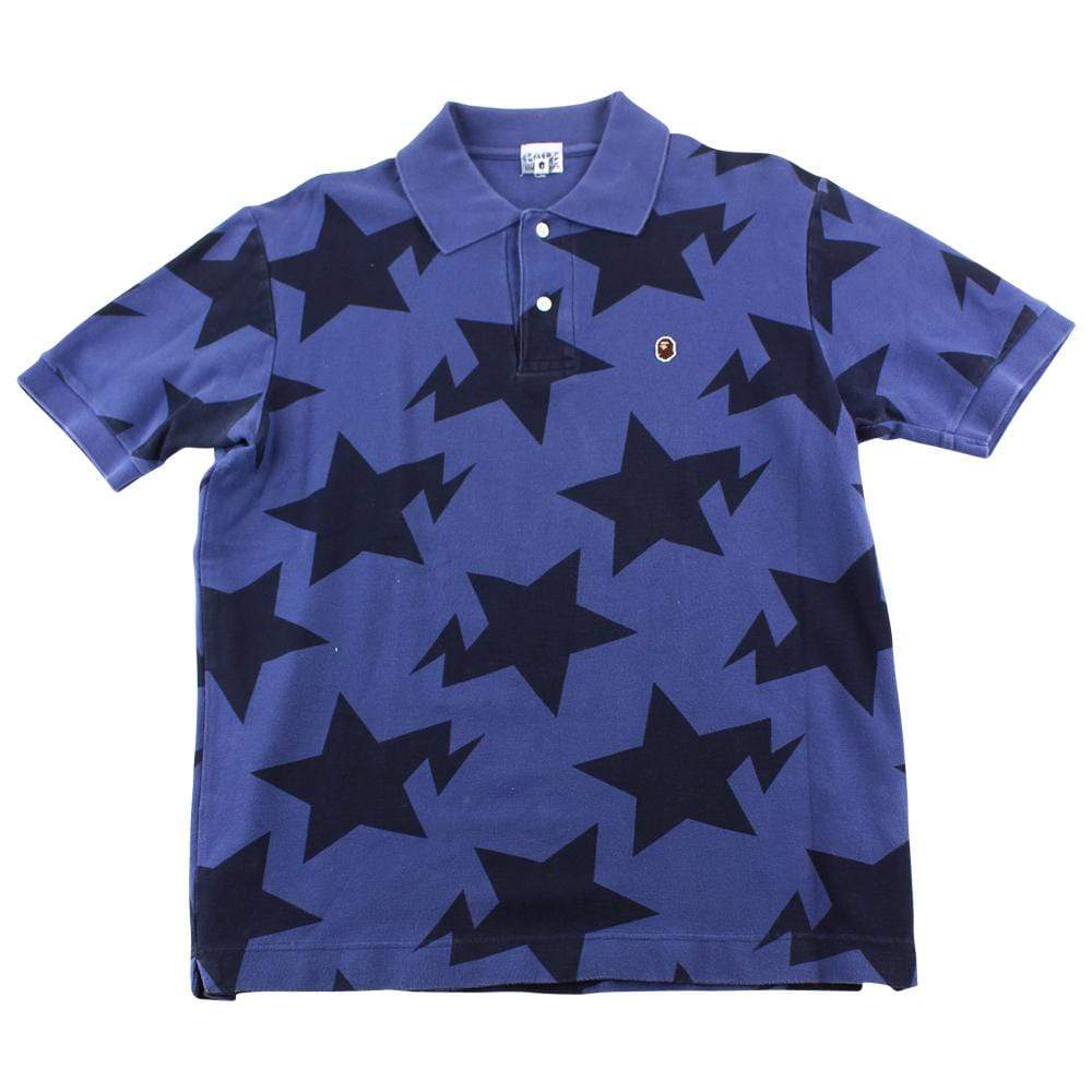 Bape Bapesta All Over Print Polo Shirt Navy - SaruGeneral