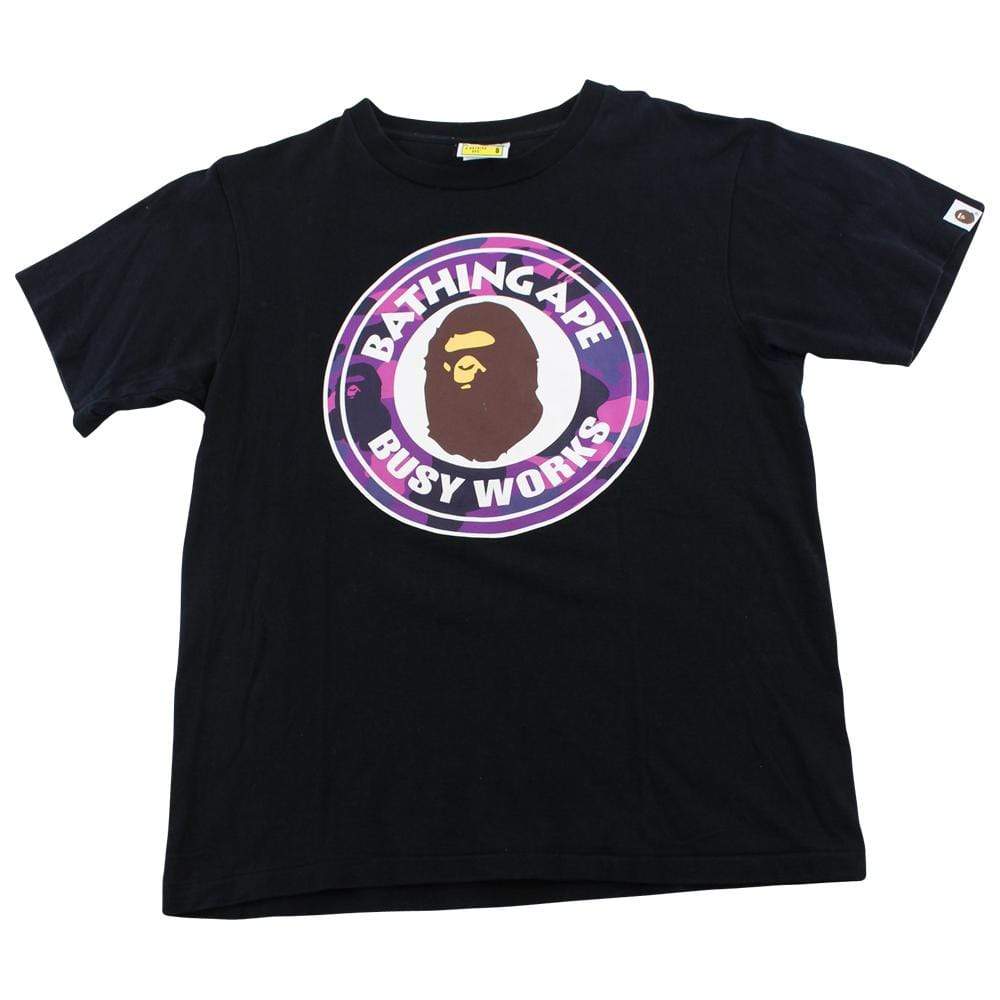 Bape Purple Camo Busy Works Logo Tee Black - SaruGeneral