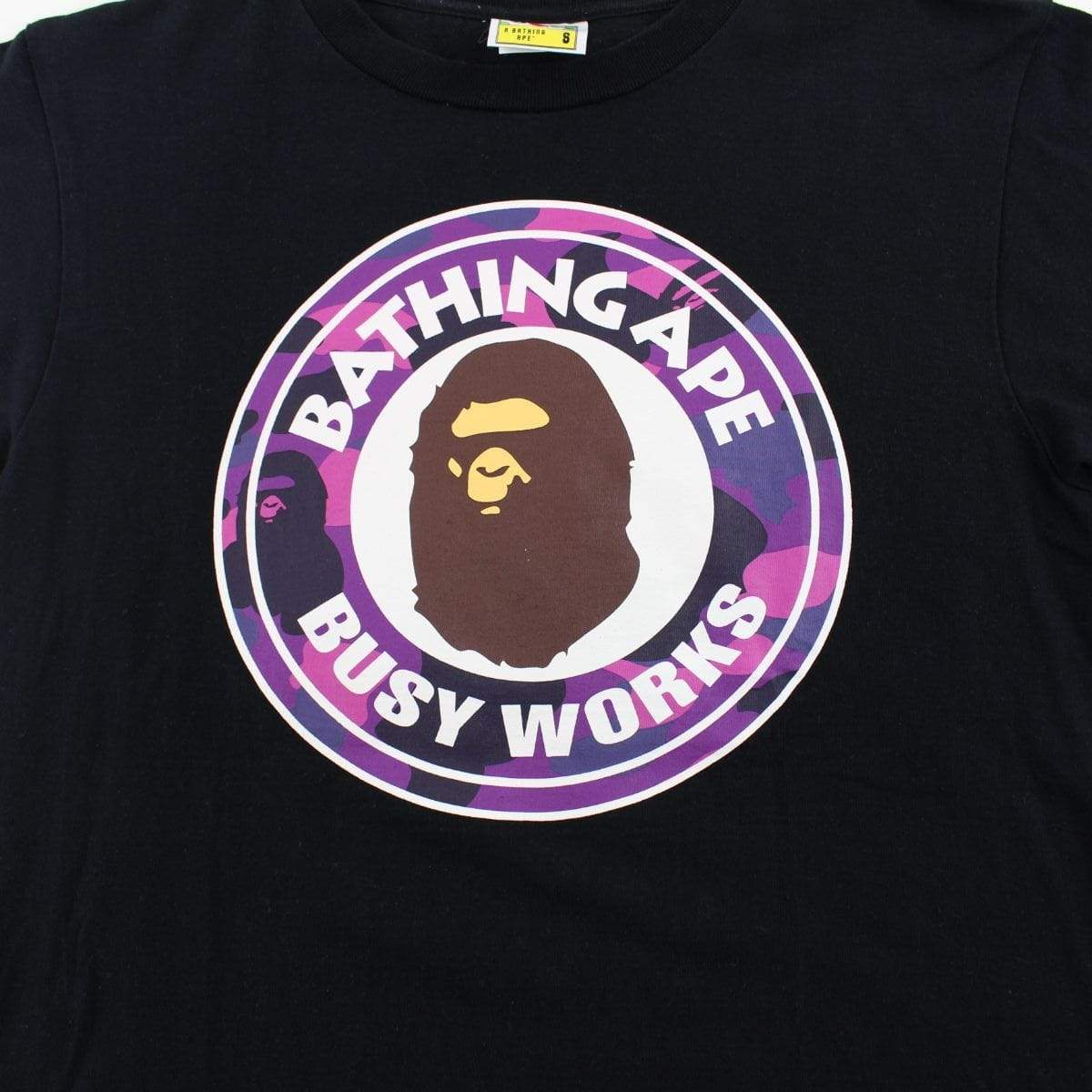 Bape Purple Camo Busy Works Logo Tee Black - SaruGeneral