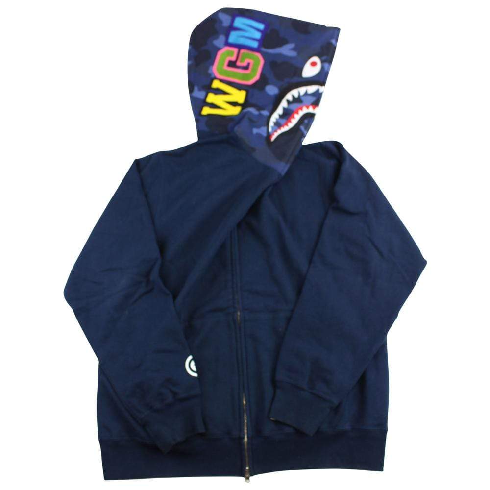 bape navy blue camo shark hoodie - SaruGeneral
