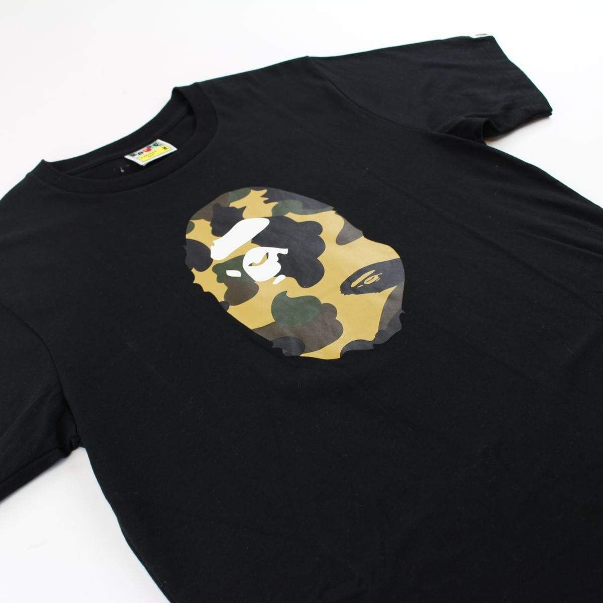 Bape 1st Yellow Camo Ape Logo Tee Black - SaruGeneral