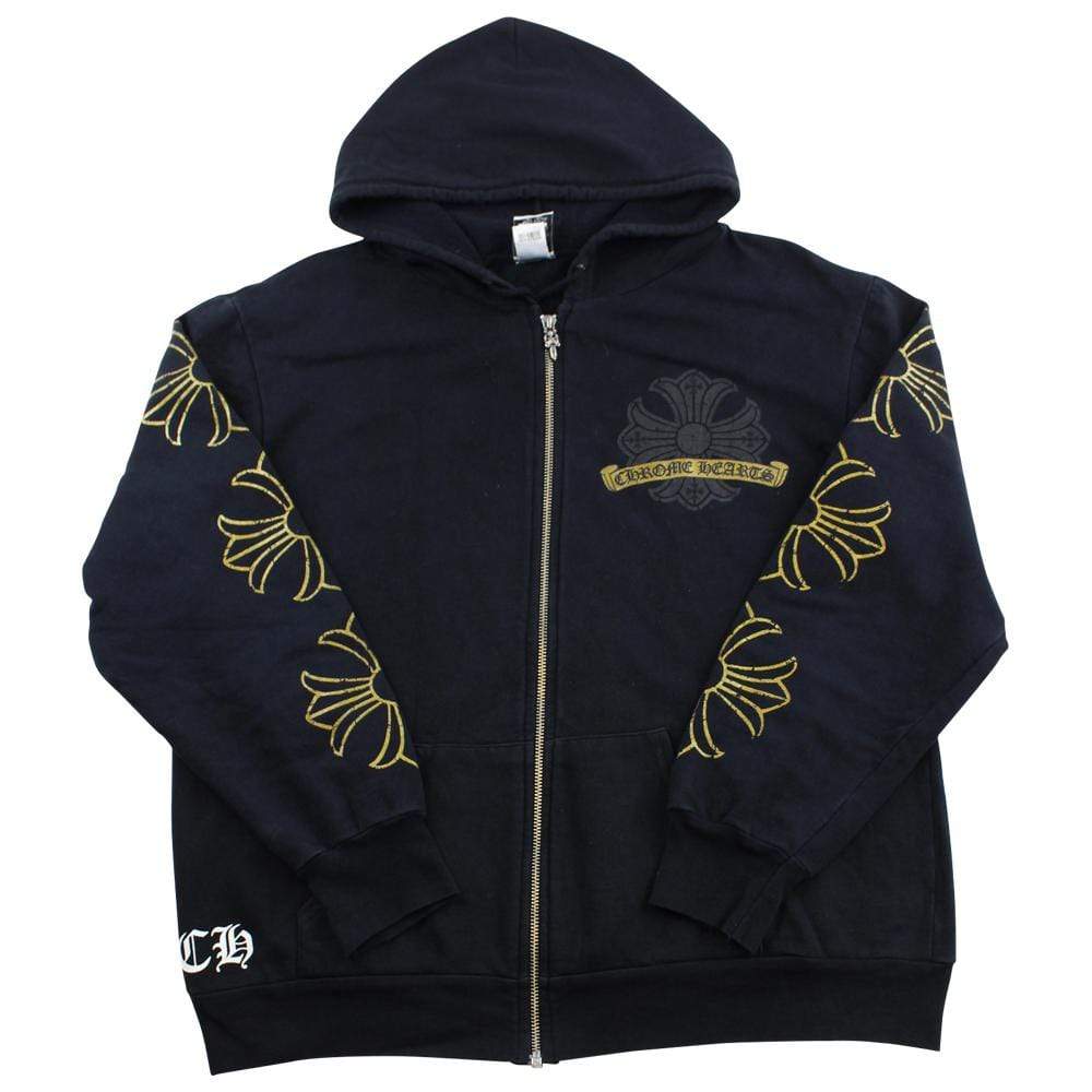 chrome hearts gold horseshoe Hoodie black - SaruGeneral