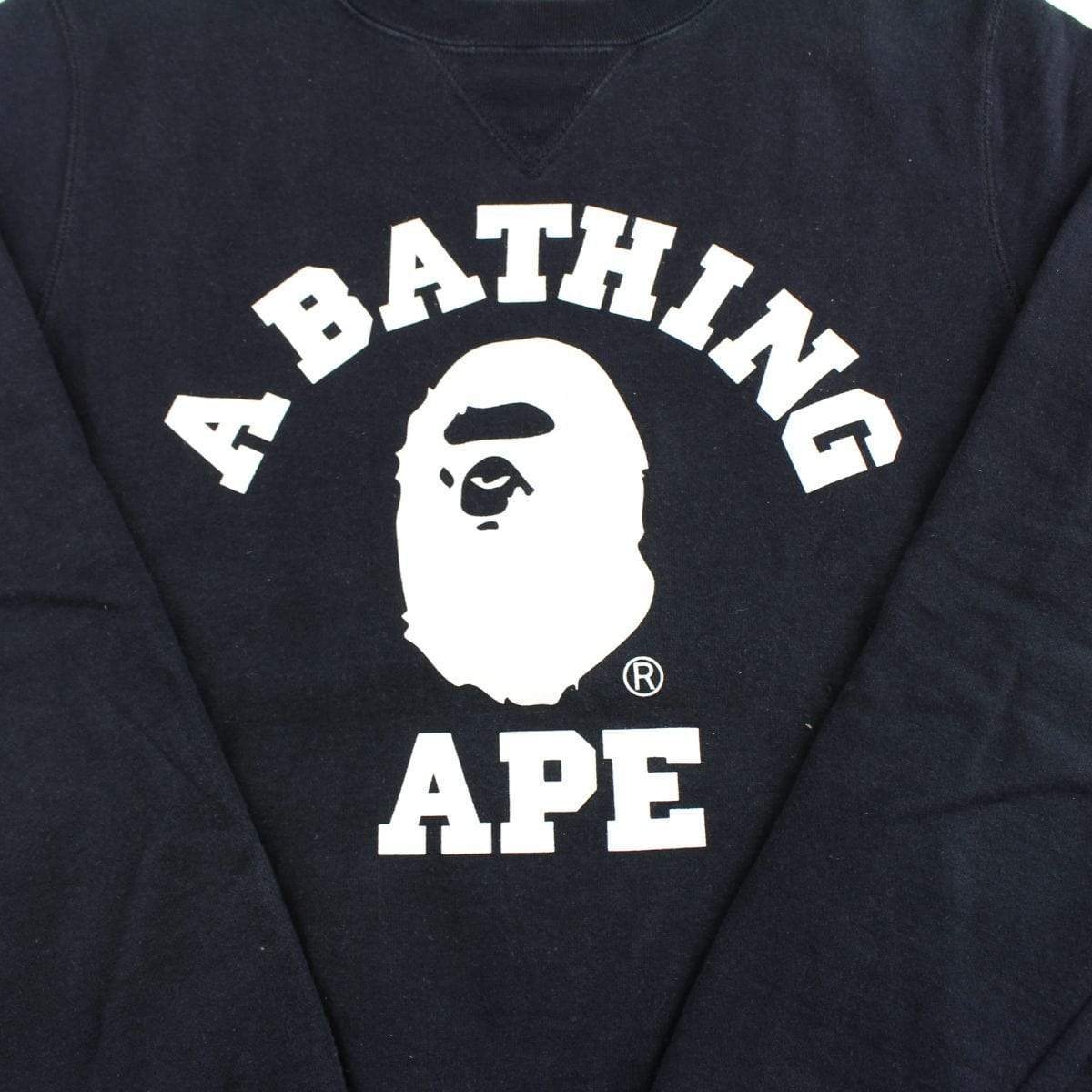bape white college logo crewneck black - SaruGeneral