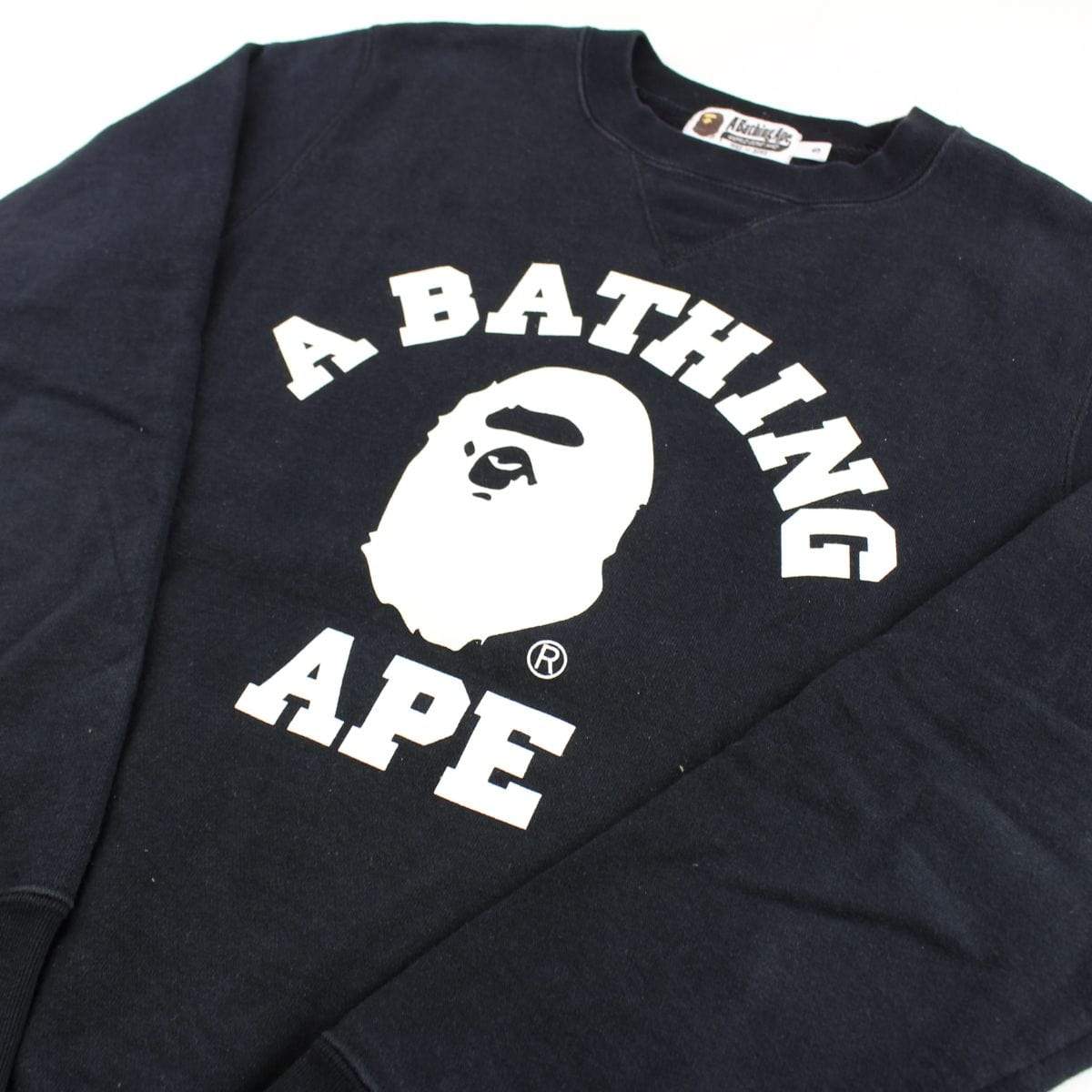 bape white college logo crewneck black - SaruGeneral