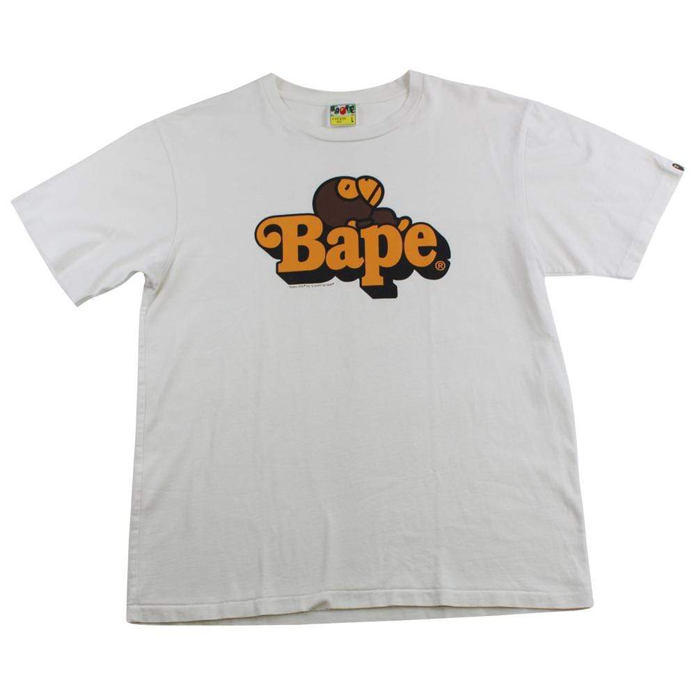 Bape Sleeping Baby Milo Text Tee White - SaruGeneral
