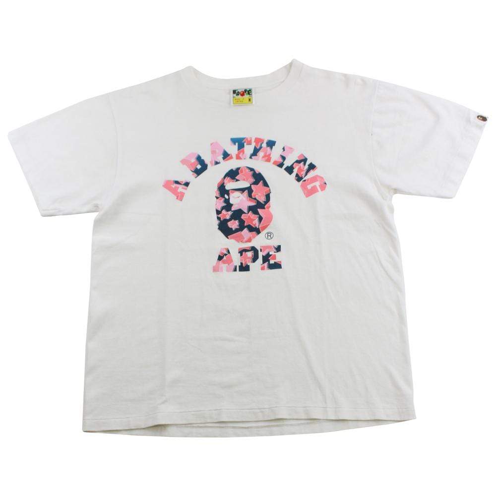 Bape pink Stars College Logo Tee White - SaruGeneral
