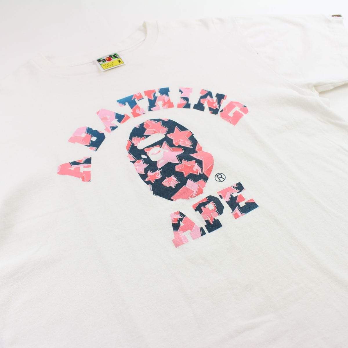 Bape pink Stars College Logo Tee White - SaruGeneral