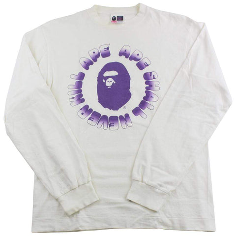 Bape Asnka Purple Big Ape Logo LS Blanc