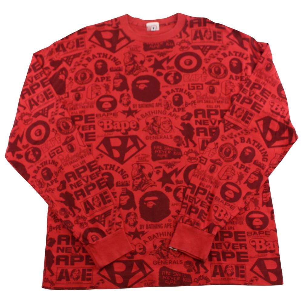 Bape Multi Logo LS Red - SaruGeneral