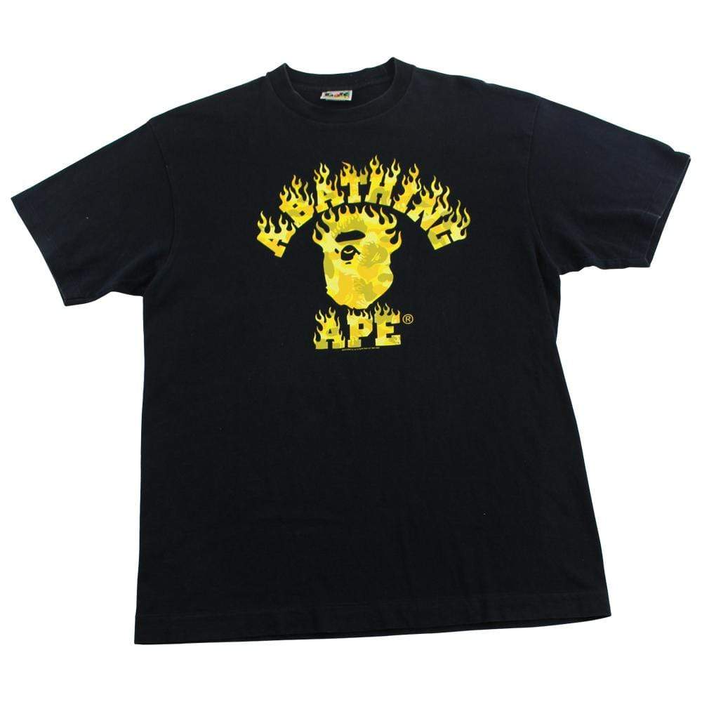 Bape Yellow Flame Camo College Logo Tee Black - SaruGeneral