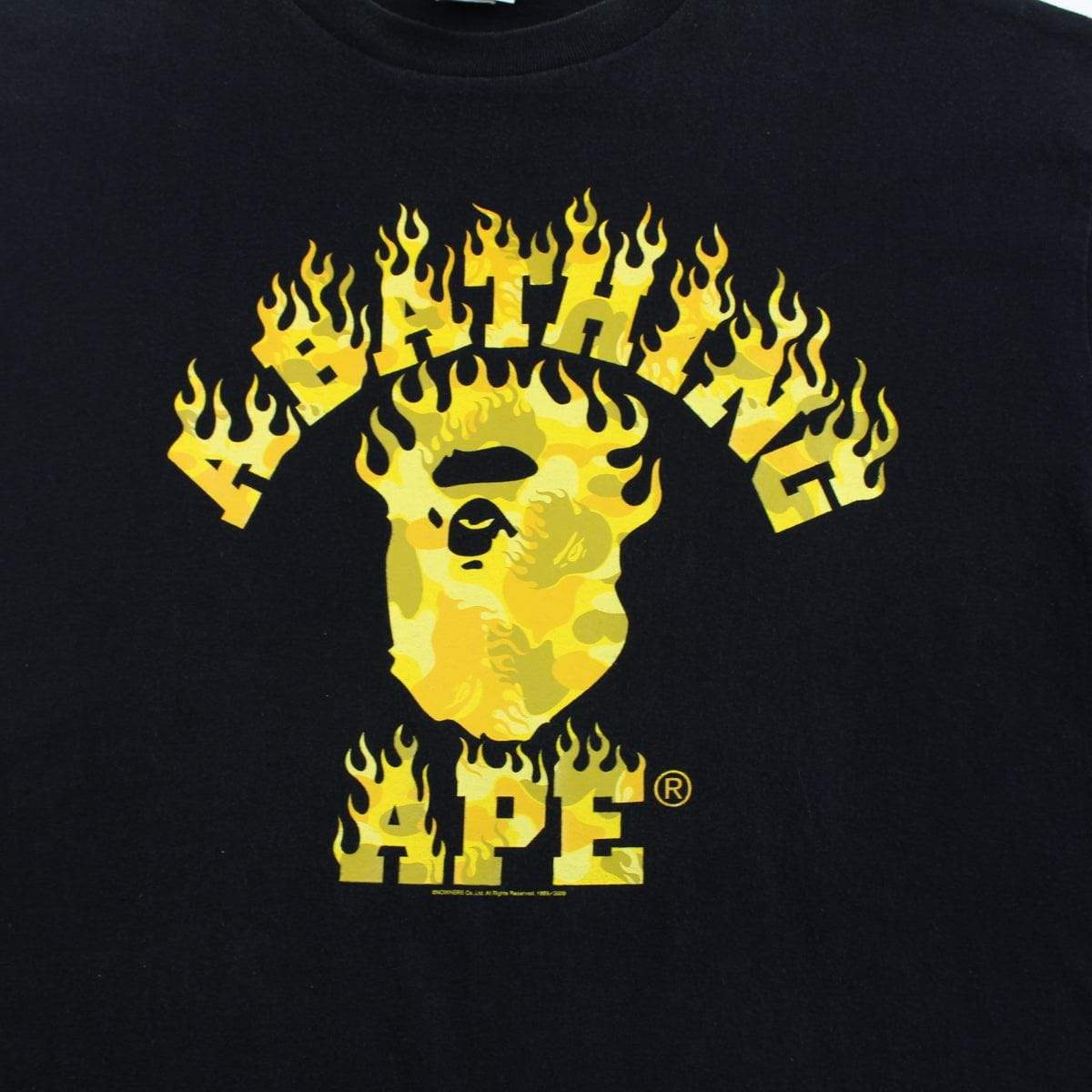 Bape Yellow Flame Camo College Logo Tee Black - SaruGeneral