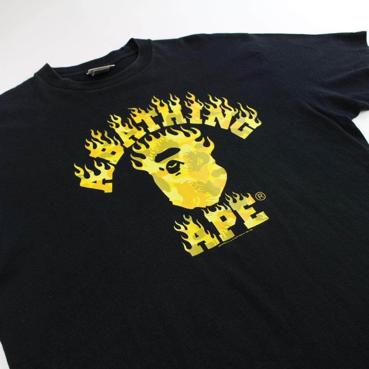 Bape Yellow Flame Camo College Logo Tee Black - SaruGeneral