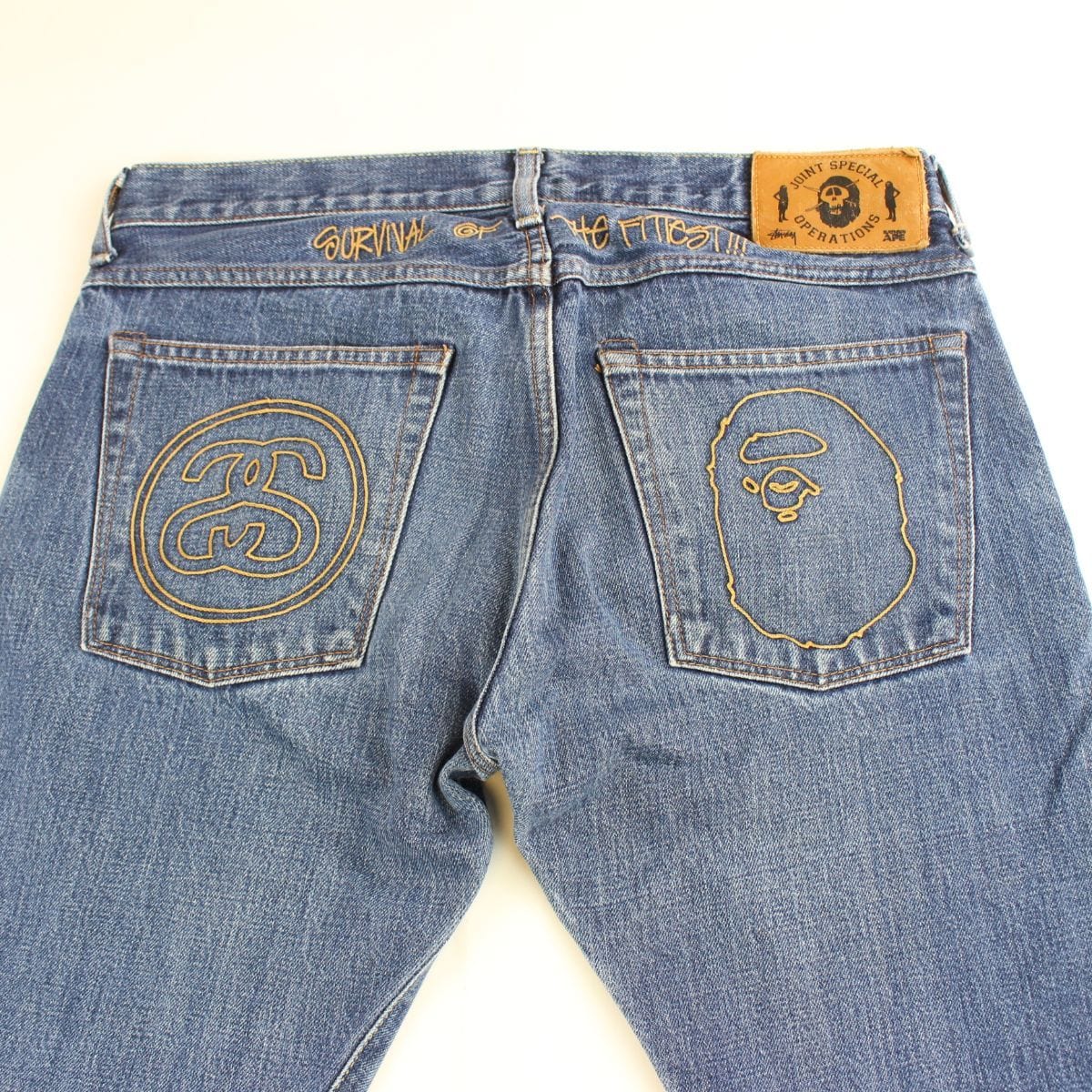 Bape x Stussy Survival of the fittest denim jeans - SaruGeneral
