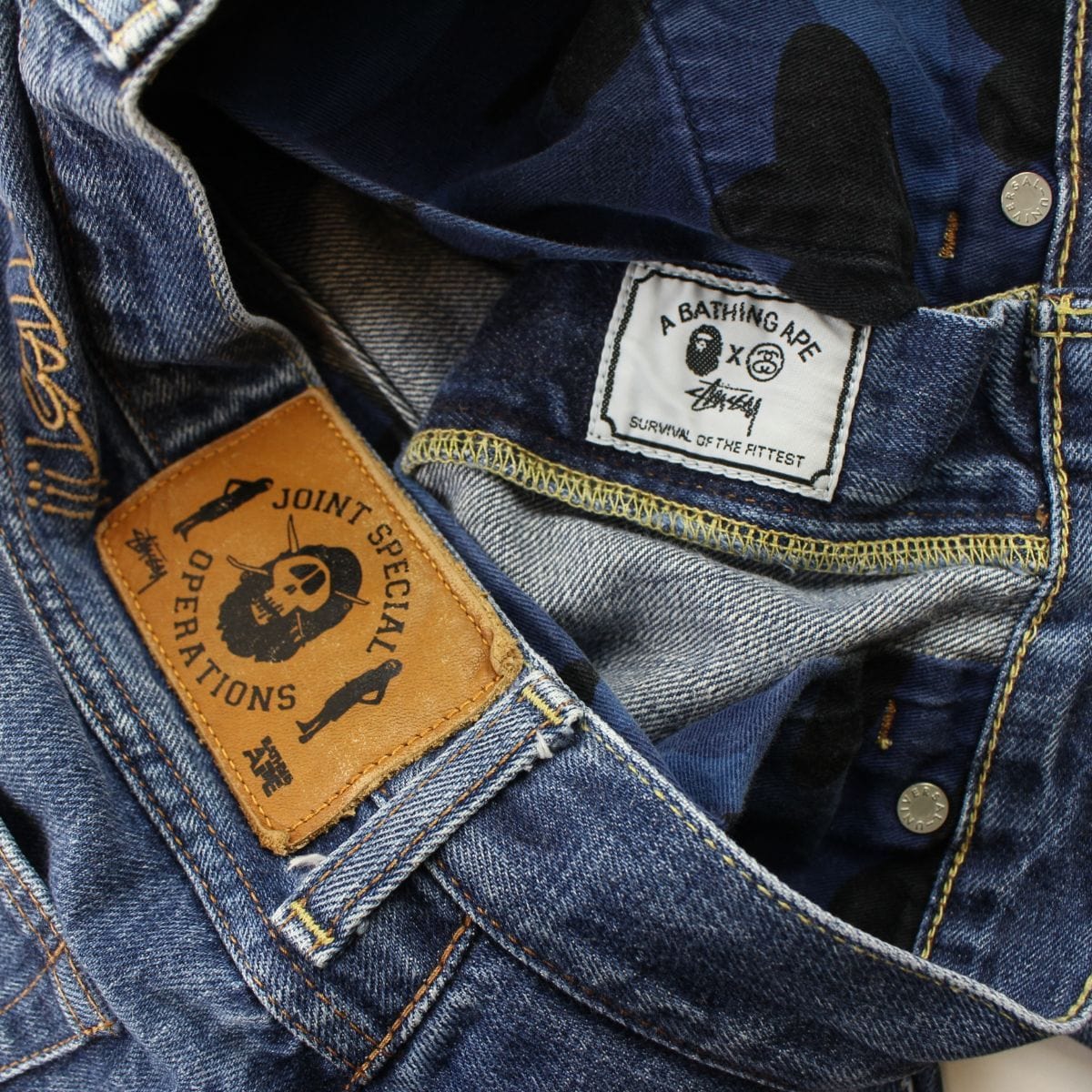 Bape x Stussy Survival of the fittest denim jeans - SaruGeneral