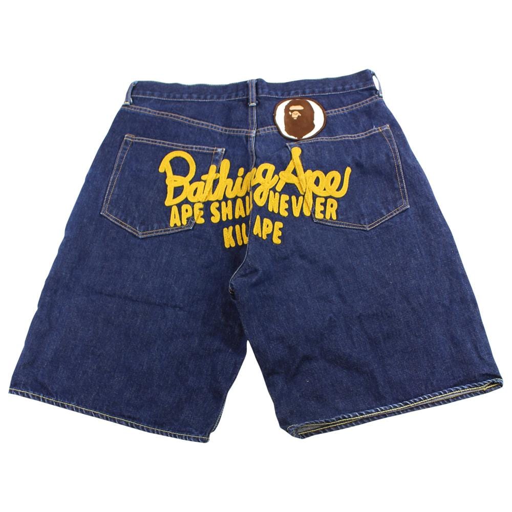 Bape Yellow Text Denim Shorts - SaruGeneral
