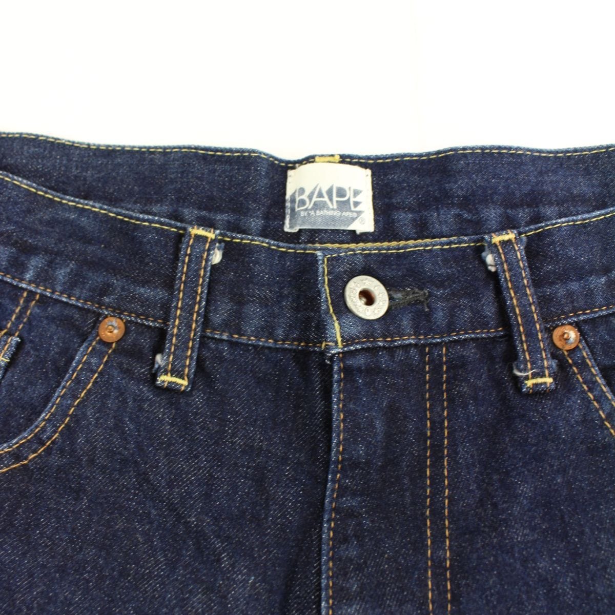 Bape Yellow Text Denim Shorts - SaruGeneral