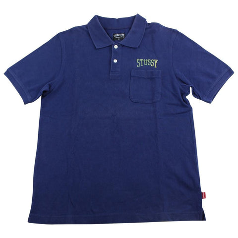 Polo Stussy Green Text bleu marine