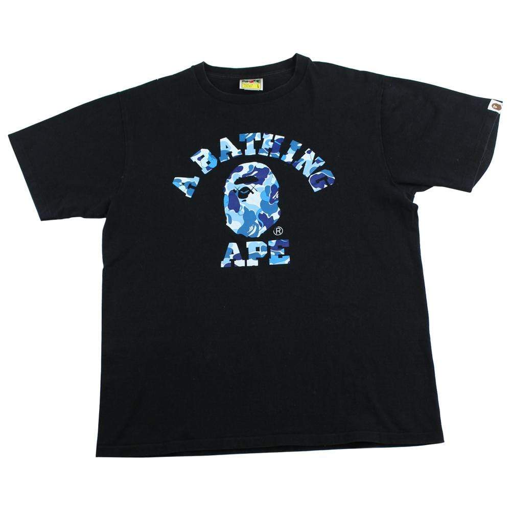 Bape x Original Fake x Kaws Blue Camo College Logo Tee Black - SaruGeneral