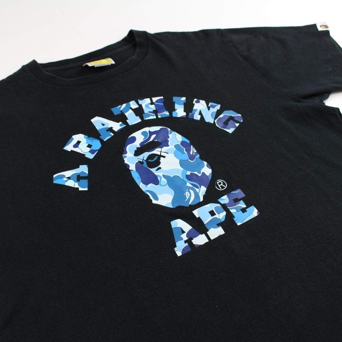 Bape x Original Fake x Kaws Blue Camo College Logo Tee Black - SaruGeneral