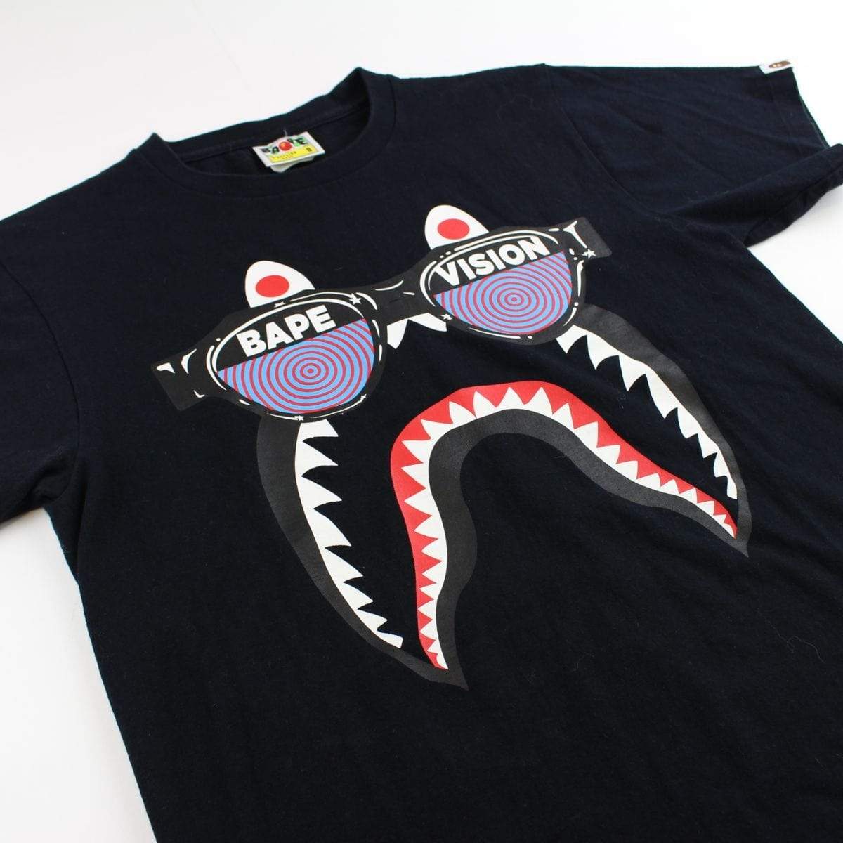 Bape Black Shark Face Glasses Logo Tee Black - SaruGeneral