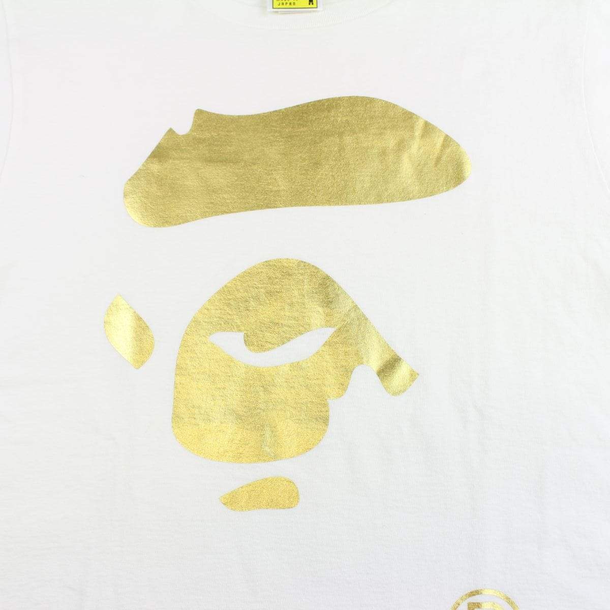Bape Gold Foil Ape Face Logo Tee White - SaruGeneral