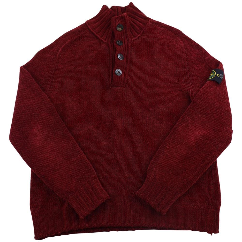 Stone Island Button Up Burgundy Wool Jumper - SaruGeneral