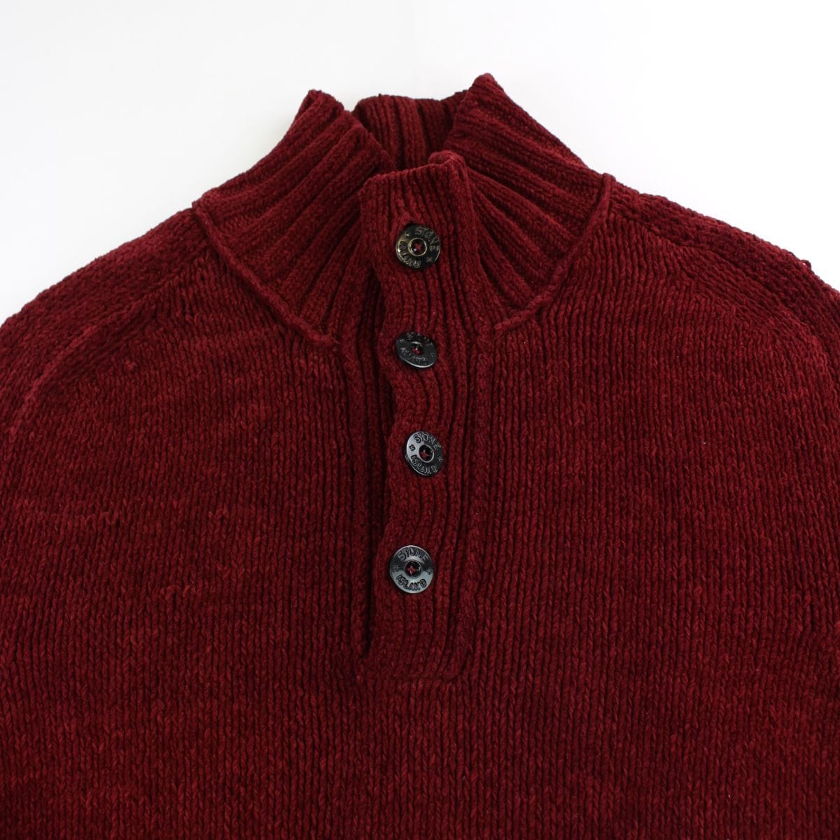Stone Island Button Up Burgundy Wool Jumper - SaruGeneral