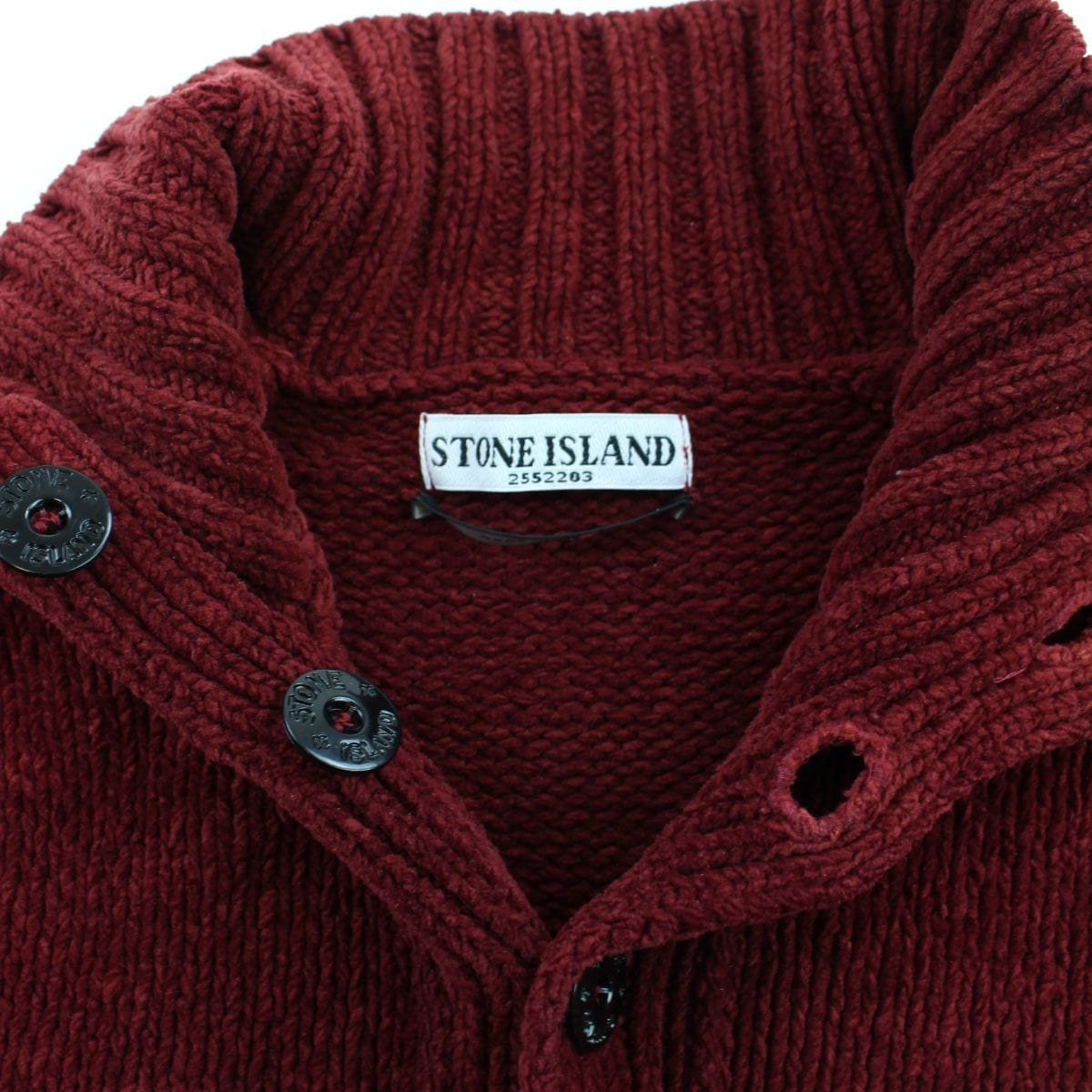 Stone Island Button Up Burgundy Wool Jumper - SaruGeneral