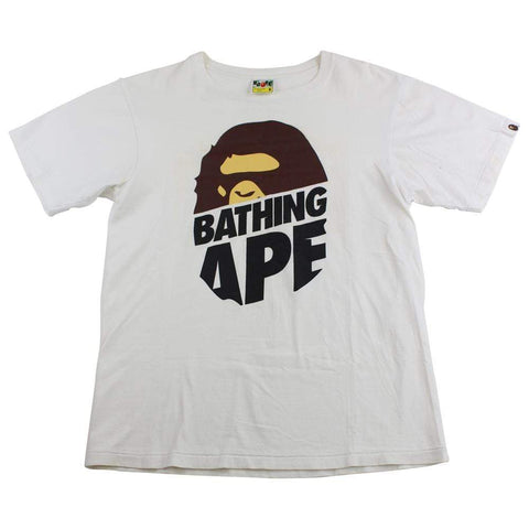 T-shirt Bape Big Ape Half Text Logo Blanc