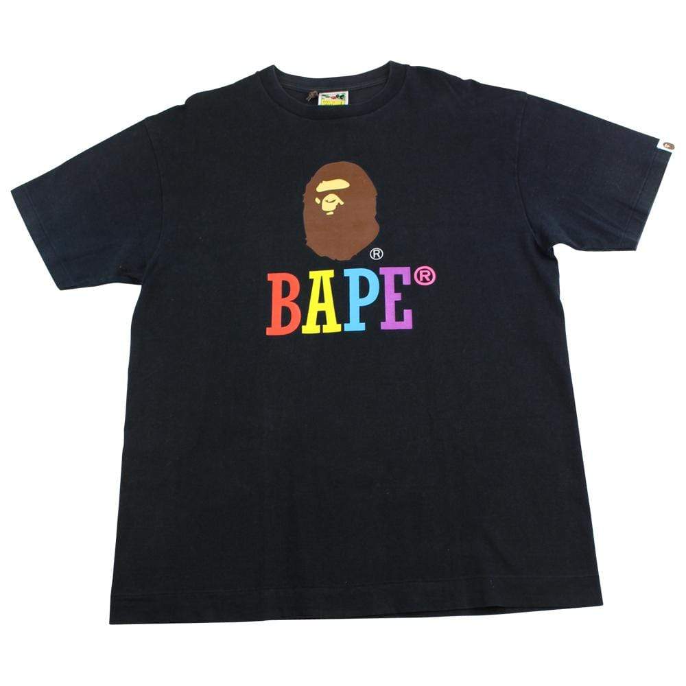 Bape Multi Colour Letters Ape Tee Black - SaruGeneral