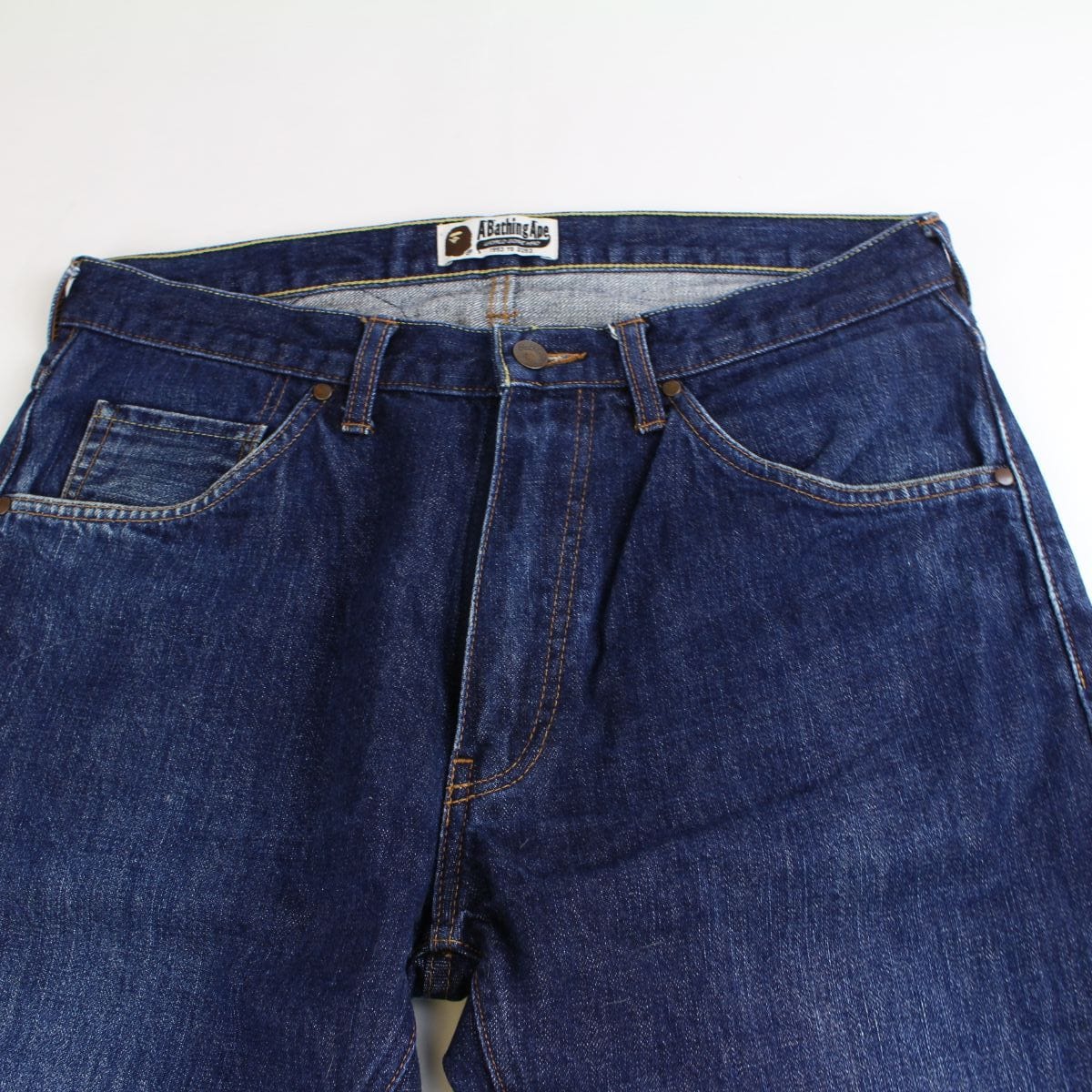 Bape Yellow Rope Text Denim Jeans - SaruGeneral