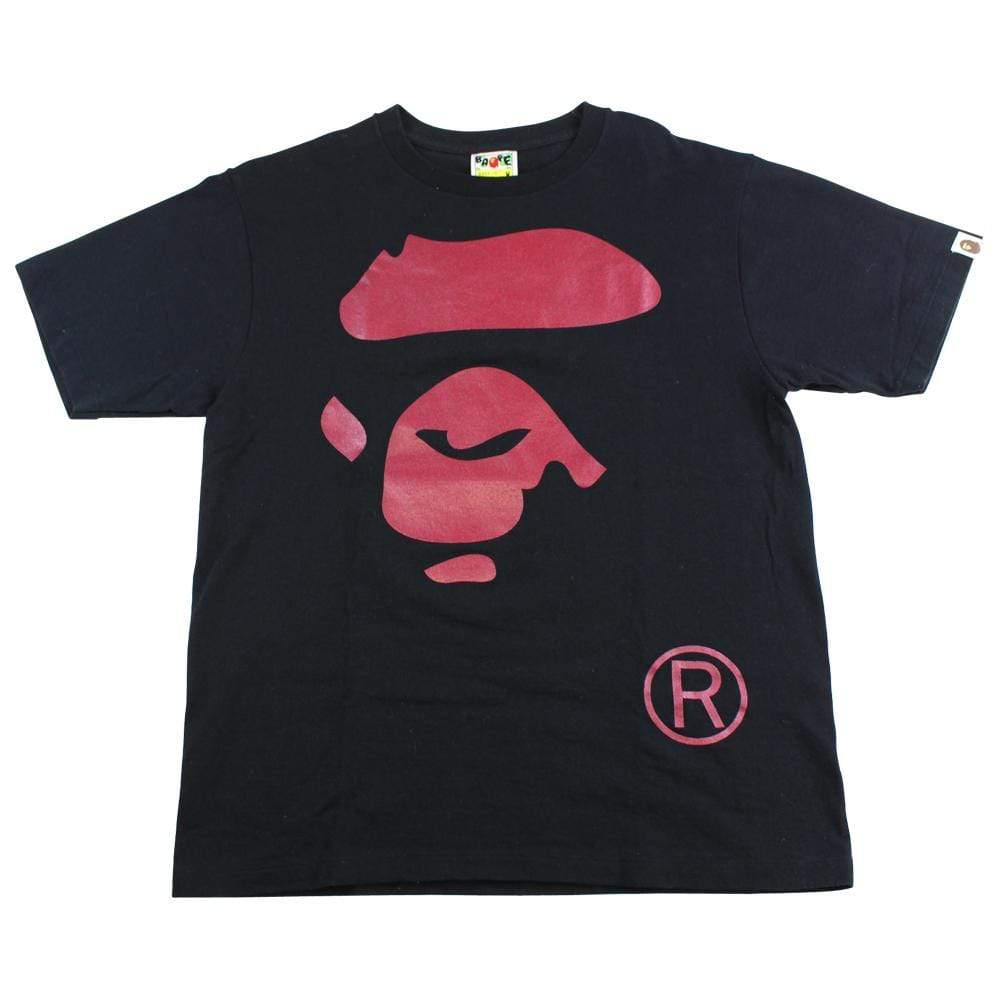 Bape Red Ape Face Logo Tee Black - SaruGeneral