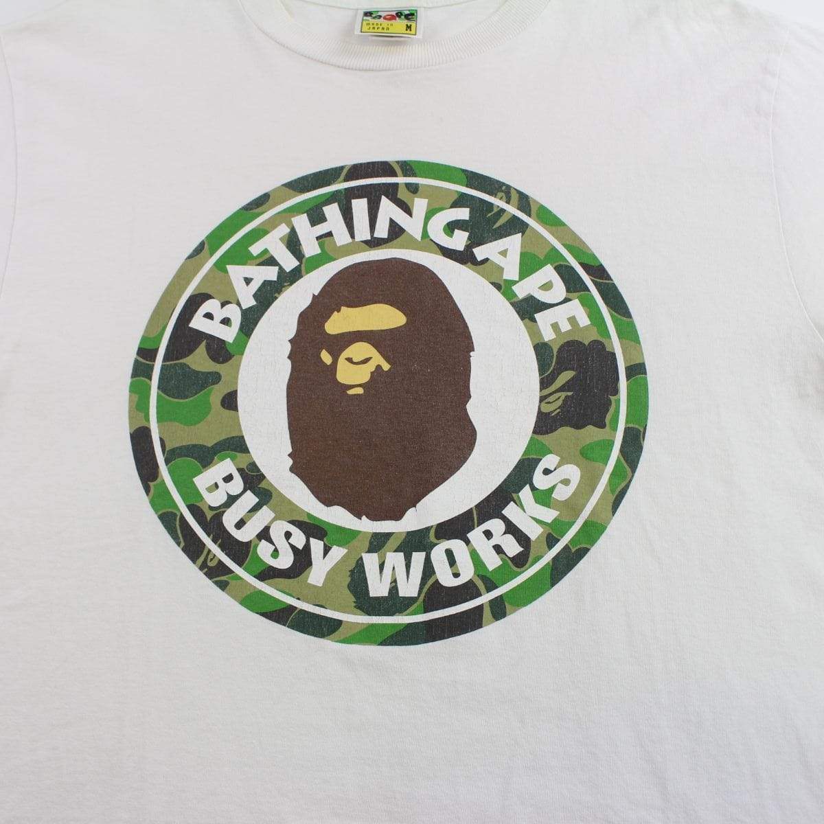 Bape ABC Green Camo Busy Works Logo Tee White - SaruGeneral
